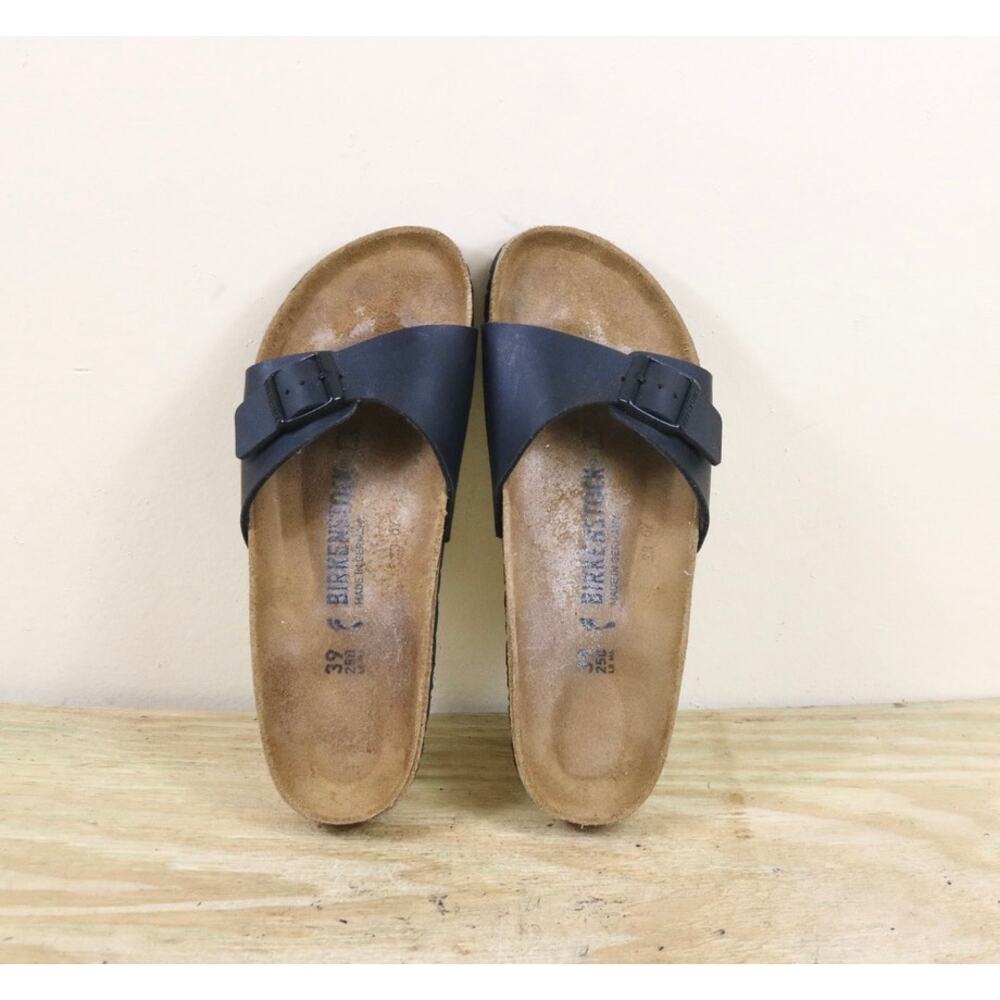 Birkenstock Sandals 8 Narrow Madrid sandals Black Birko-Flor Slides Buckle Shoes - Picture 4 of 6